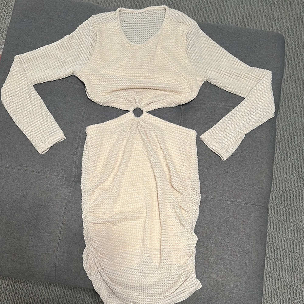 Backless/cut out Cream Knit Dress